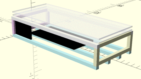 A frame with two resonator panels on top, and black boxes indicating where electronics will go